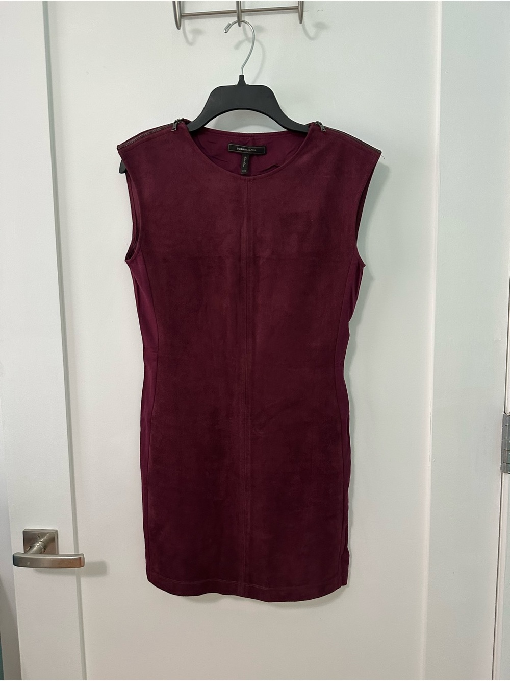 BCBGMaxAzria Sleeveless Faux Suede Mini Dress in Burgundy, Size XXS